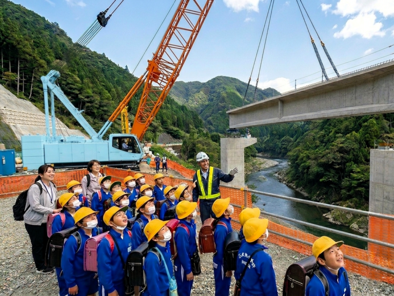 ［熊本県］「通るときに思い出したい」熊本県が五木東小学校の全校児童を村の架橋工事に招待。